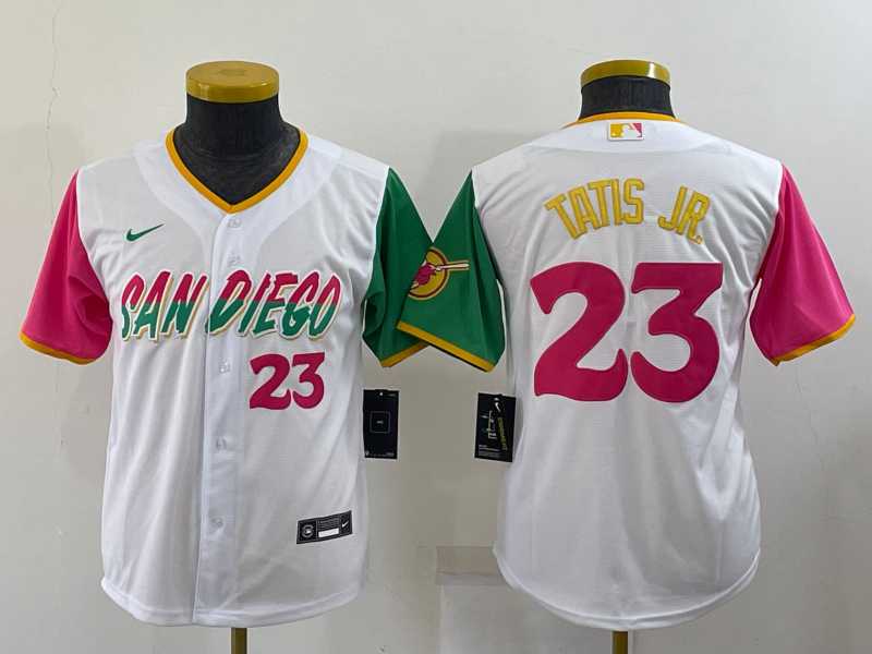 Youth Padres 23 Fernando Tatis Jr. White Nike 2022 City Connect Cool Base Jersey,We sell and wholesale Youth Padres 23 Fernando Tatis Jr. White Nike 2022 City Connect Cool Base Jersey on line form chian!